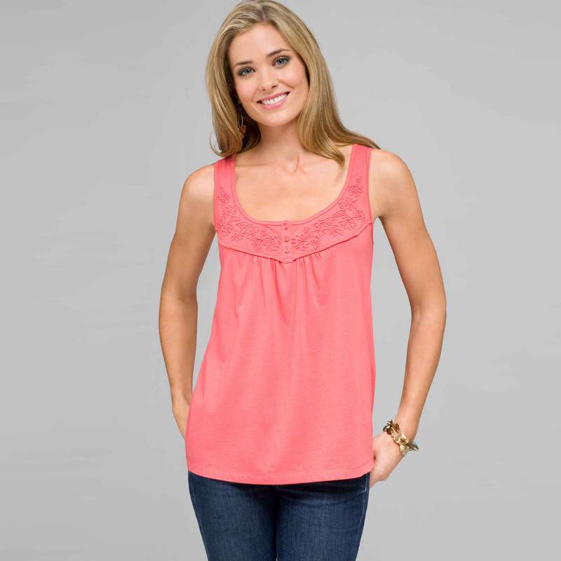 Scoop Neck Tank With Embroidery, , large image number 0
