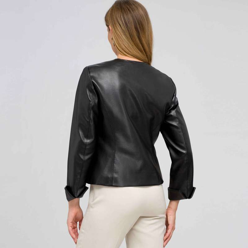 Leather Top Front Studded Jacket, Black, large image number 1