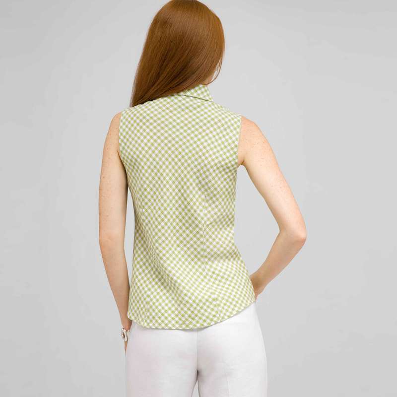 Ruffle Front Sleeveless Blouse., Sugar Pea and White, large image number 1