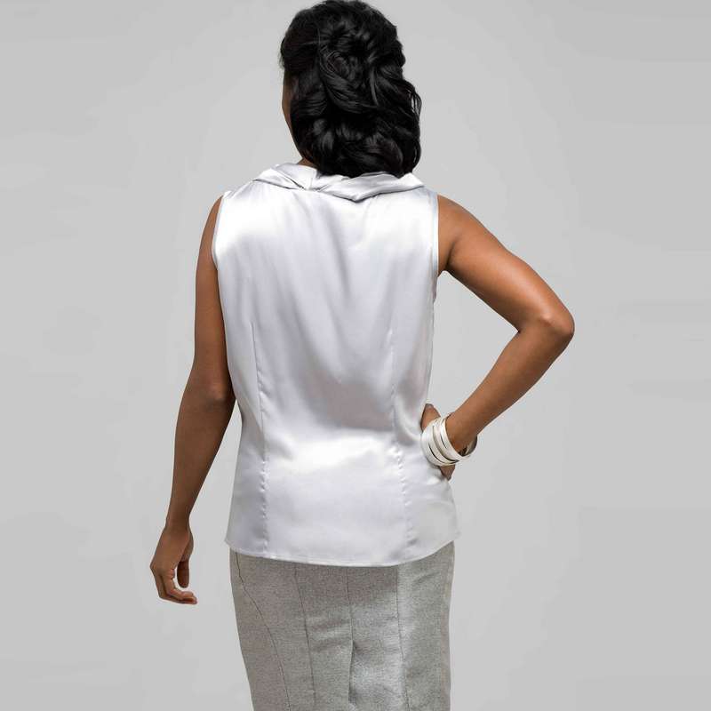 Sleeveless Twist Neck Blouse, Light Grey, large image number 1